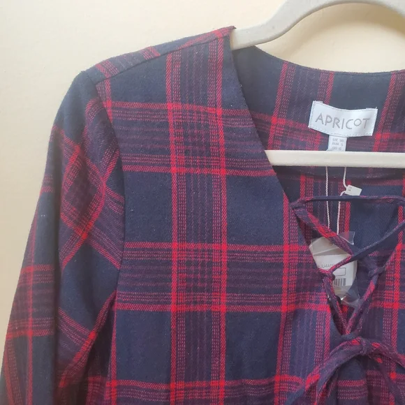 NWT S Apricot Plaid Flannel Swing Dress - Picture 3 of 8